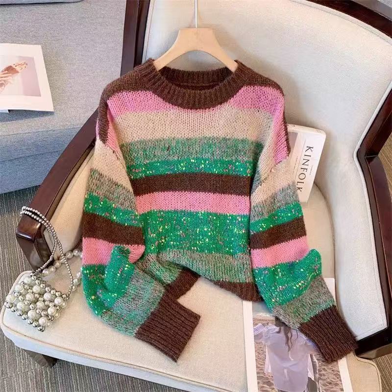 Women’s Colorful Striped Pullover Knit Sweater