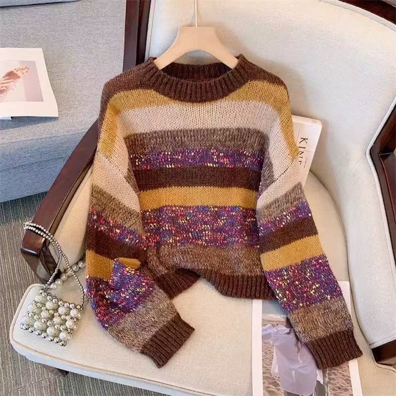 Women’s Colorful Striped Pullover Knit Sweater