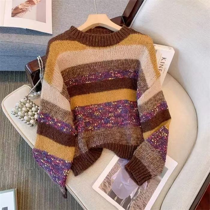 Women’s Colorful Striped Pullover Knit Sweater