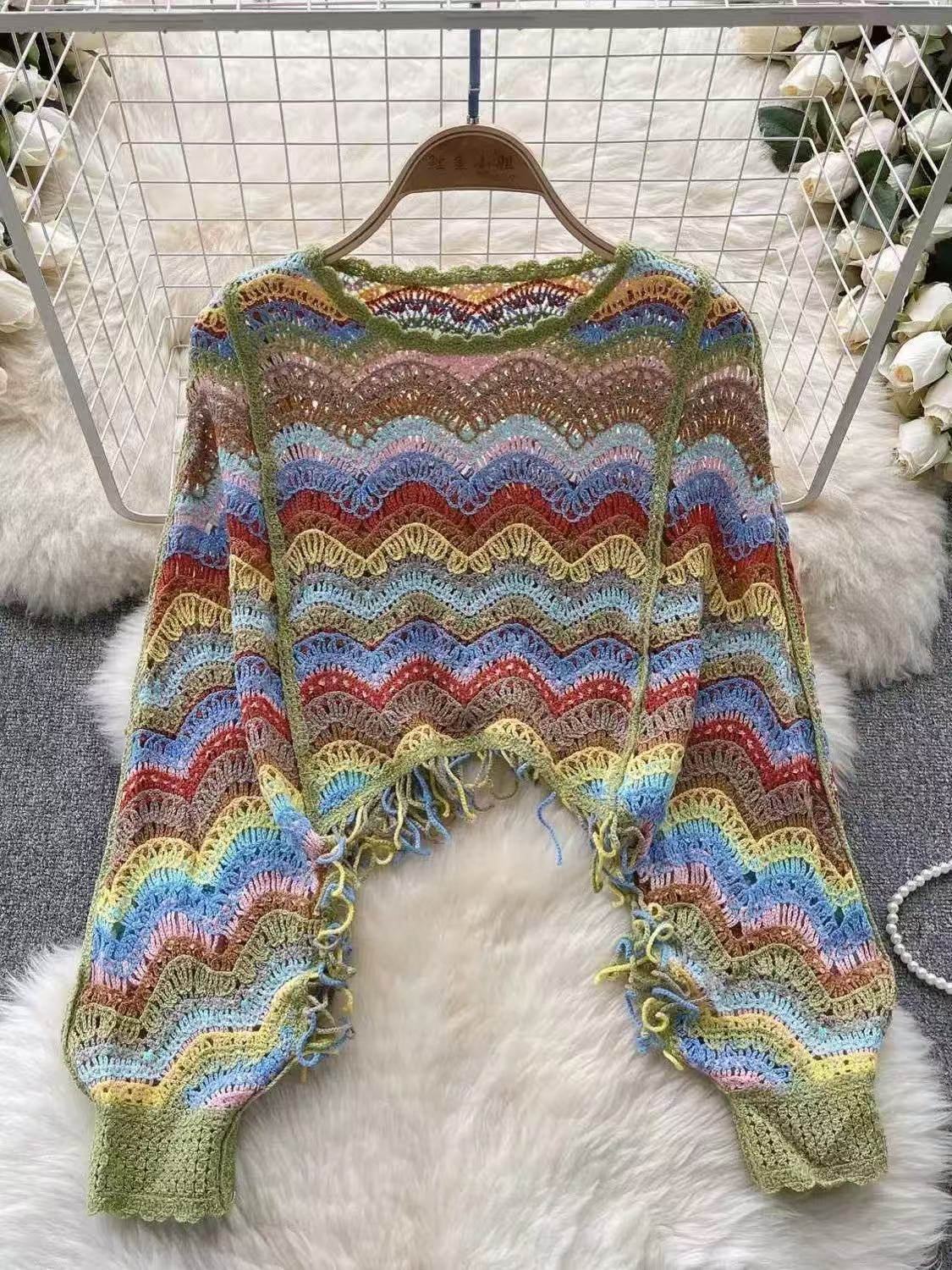 Casual Women’s Knit Top, Long Sleeve, Hollow Design, Round Neck