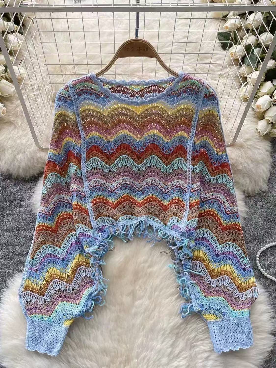 Casual Women’s Knit Top, Long Sleeve, Hollow Design, Round Neck