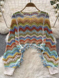 Casual Women’s Knit Top, Long Sleeve, Hollow Design, Round Neck