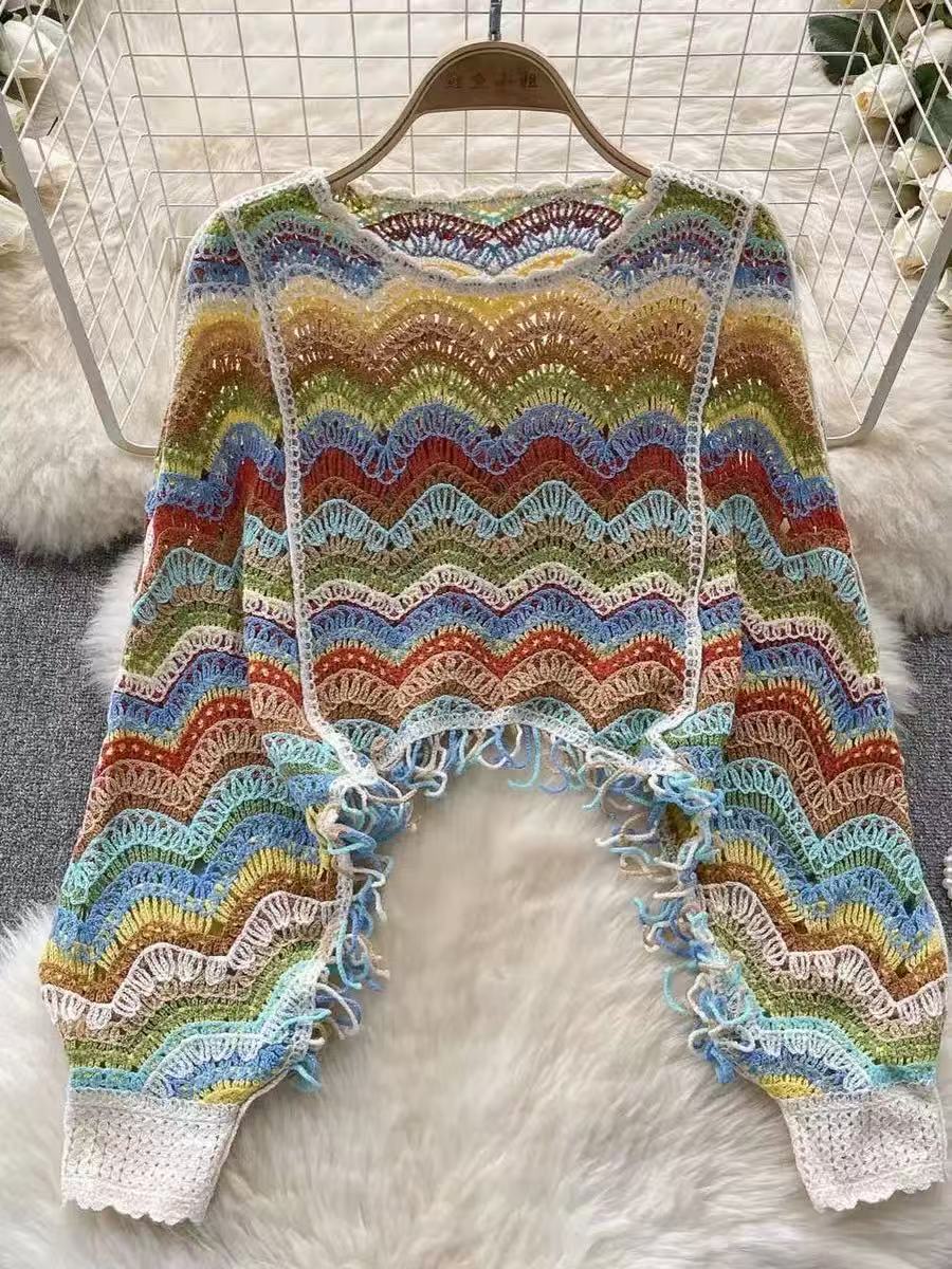 Casual Women’s Knit Top, Long Sleeve, Hollow Design, Round Neck