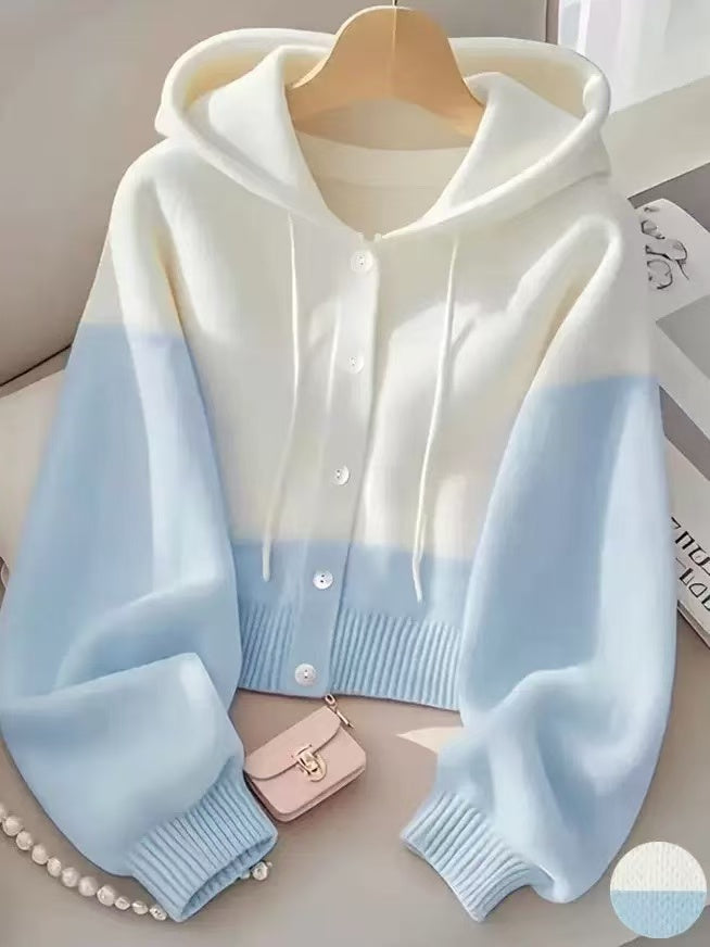 Casual Color-Block Hoodie Sweater Jacket for Women