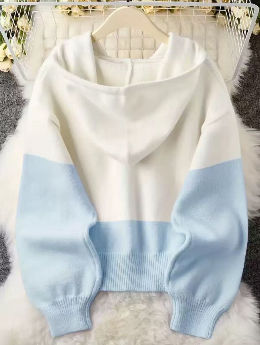 Casual Color-Block Hoodie Sweater Jacket for Women