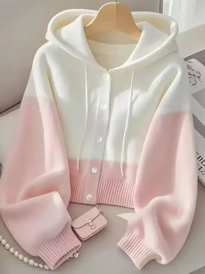 Casual Color-Block Hoodie Sweater Jacket for Women