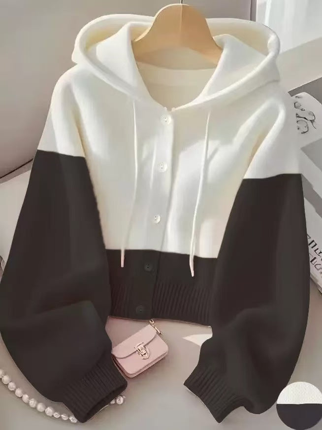 Casual Color-Block Hoodie Sweater Jacket for Women