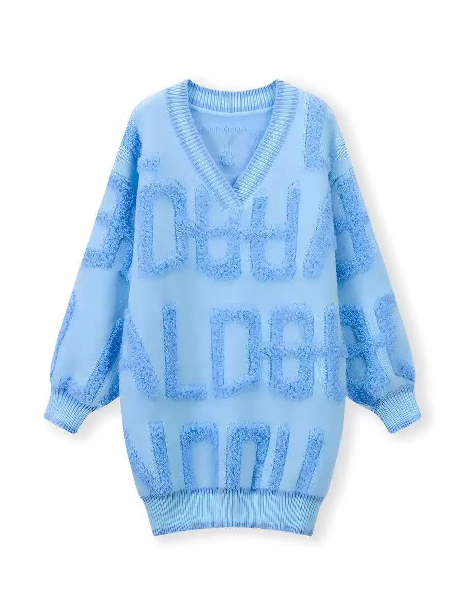 Casual Letter Print Knit Sweater, Loose Fit