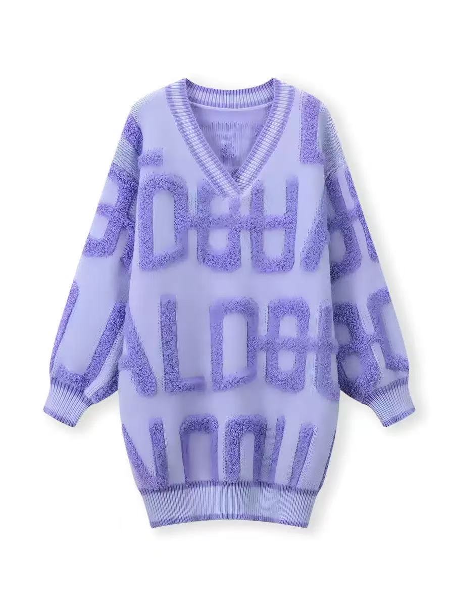 Casual Letter Print Knit Sweater, Loose Fit