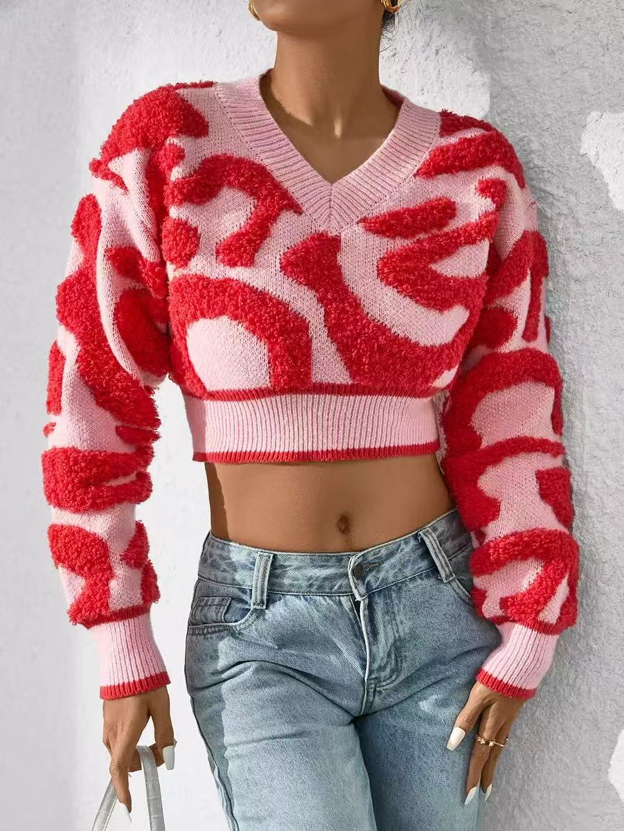 Sweet and Stylish High-Waisted V-Neck Knit Top for Women
