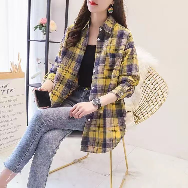 Women’s Plaid Collared Shirt, Long Sleeve with Pocket