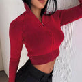 Women’s Short Knit Cardigan, Long Sleeve High Neck