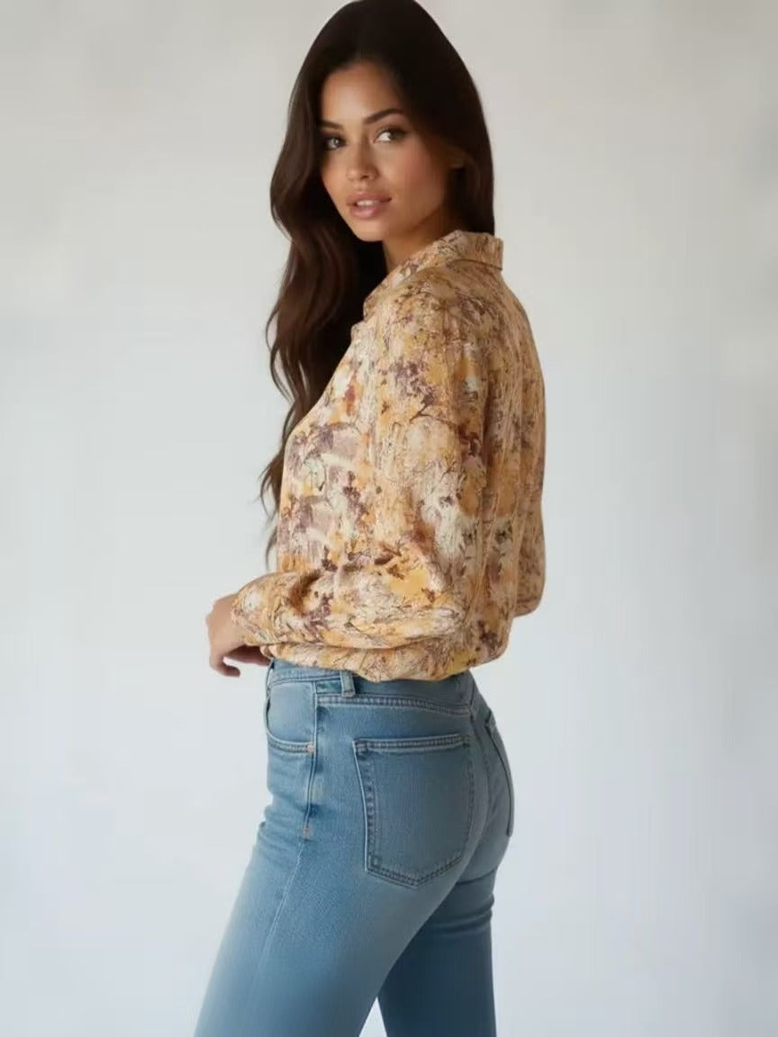 Women’s Casual Floral Print Shirt, Long Sleeve Top