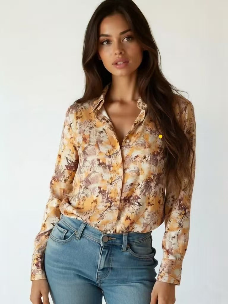 Women’s Casual Floral Print Shirt, Long Sleeve Top