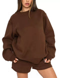 Women’s Solid Color Sweatshirt and Shorts Set, Long Sleeve