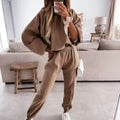 Women’s Casual Hoodie and Pants Set, Solid Color Outfit