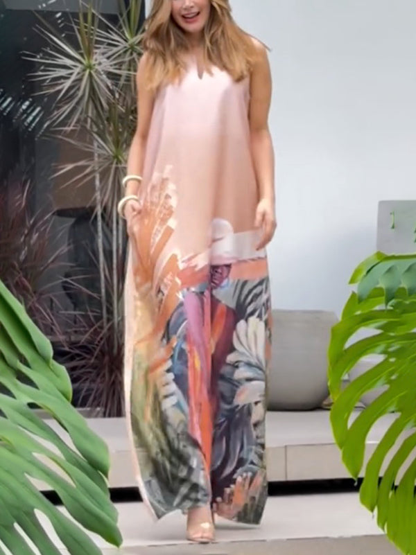 Loose Sleeveless Figure Pockets V-Neck Maxi Dresses
