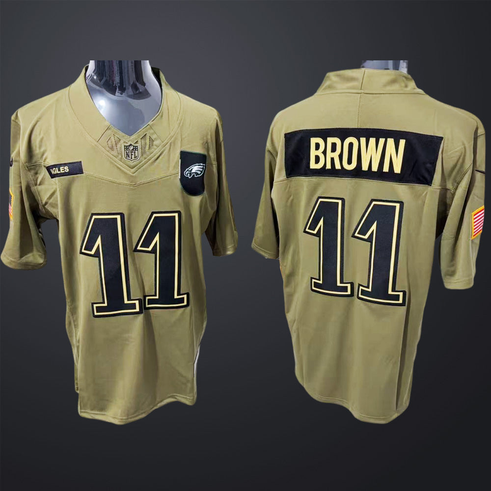 Men’s Philadelphia Eagles #11 Brown Salute to service 2025 jersey