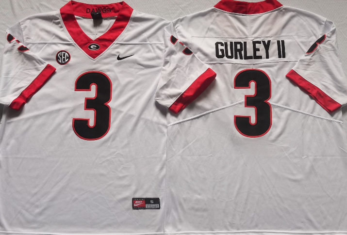 Georgia Bulldogs White #3 GURLEY II Stitched Jersey