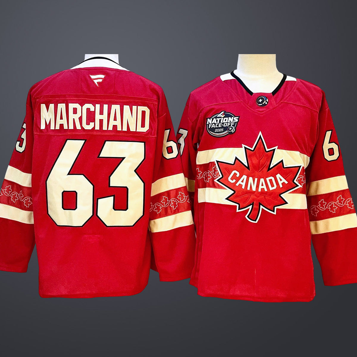Men’s 4 Nations NHL Hockey #63 Marchand Jersey Red