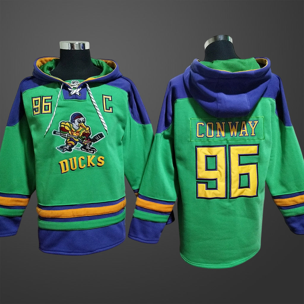Men’s Anaheim Ducks #96 Charlie Conway Stitched Hoodie Green