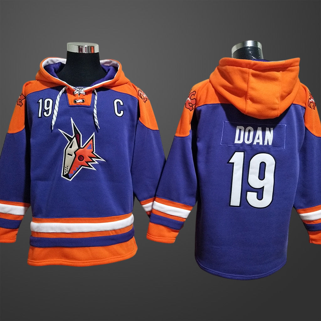 Men’s Arizona Coyotes #19 Doan Stitched Hoodie Purple