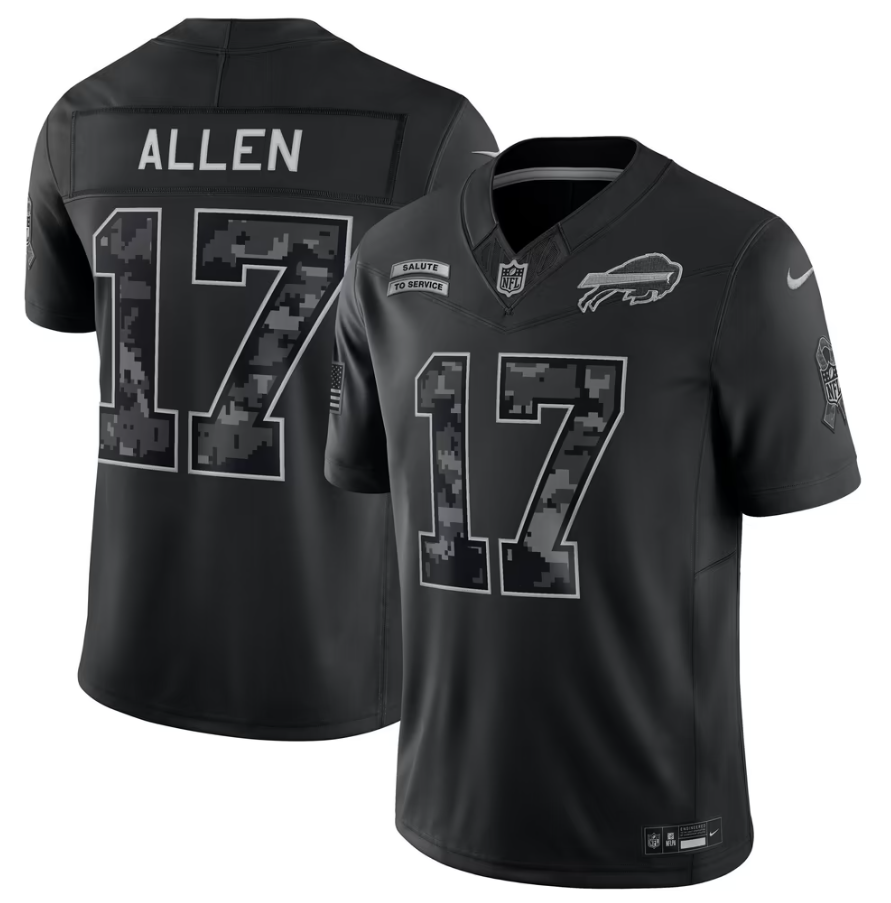 Men’s Buffalo Bills #17 Josh Allen 2026 Salute to Service Black Stitched Limited Jersey