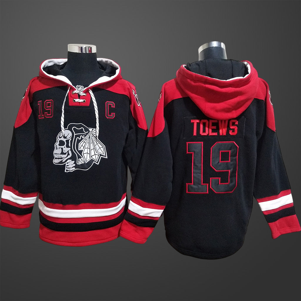 Men’s Chicago Blackhawks Jonathan Toews #19 Stitched Hoodie Black