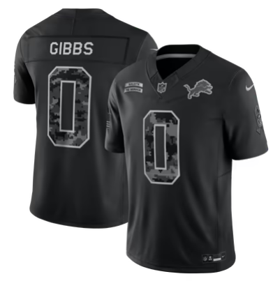 Men’s Detroit Lions #0 Jahmyr Gibbs 2026 Salute to Service Black Limited Stitched Jersey