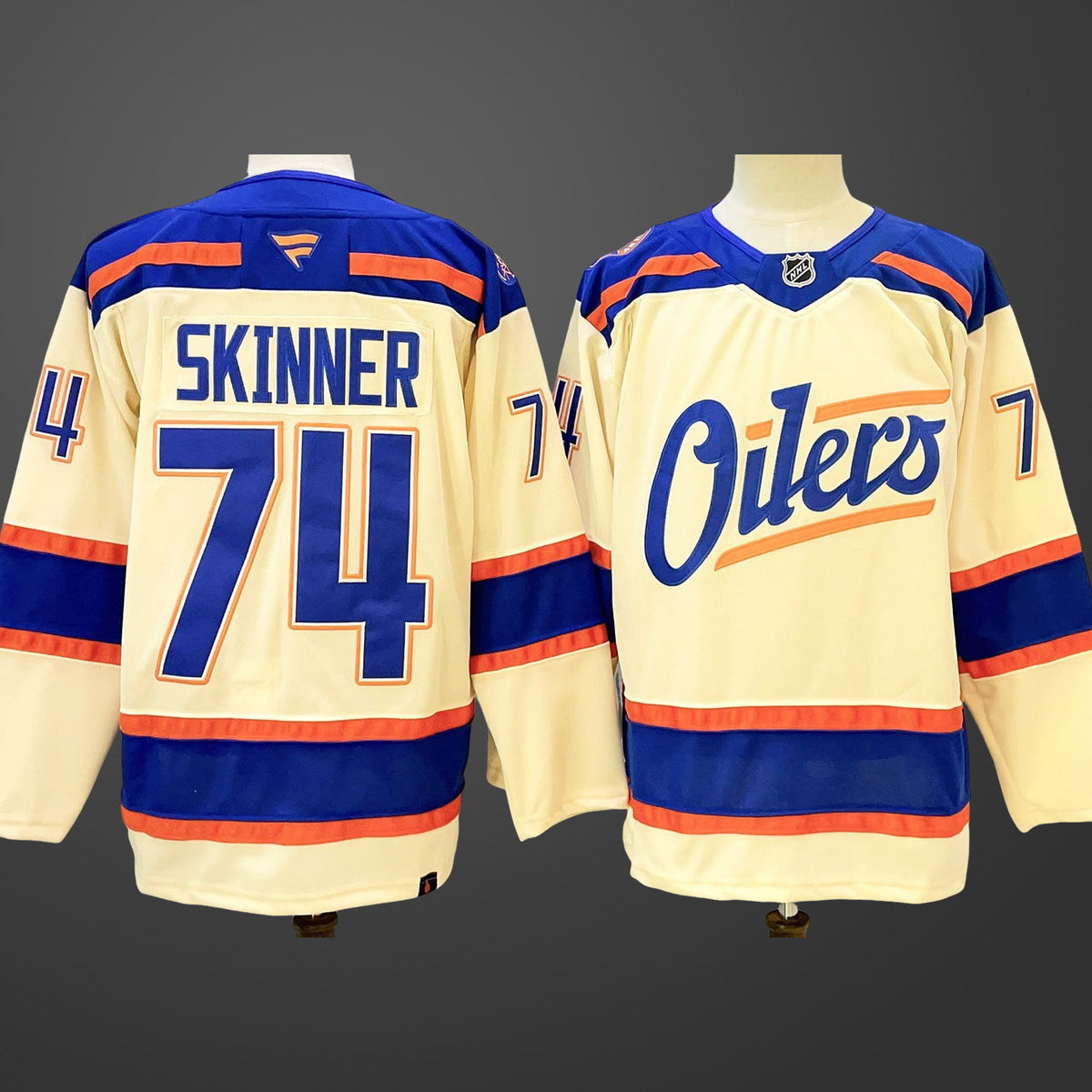 Men’s Edmonton Oilers #74 Stuart Skinner Light Beige 2025 Alternate Stitched Hockey Jersey