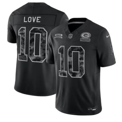 Men’s Green Bay Packers #10 Jordan Love 2026 Salute to Service Black Limited Stitched Jersey