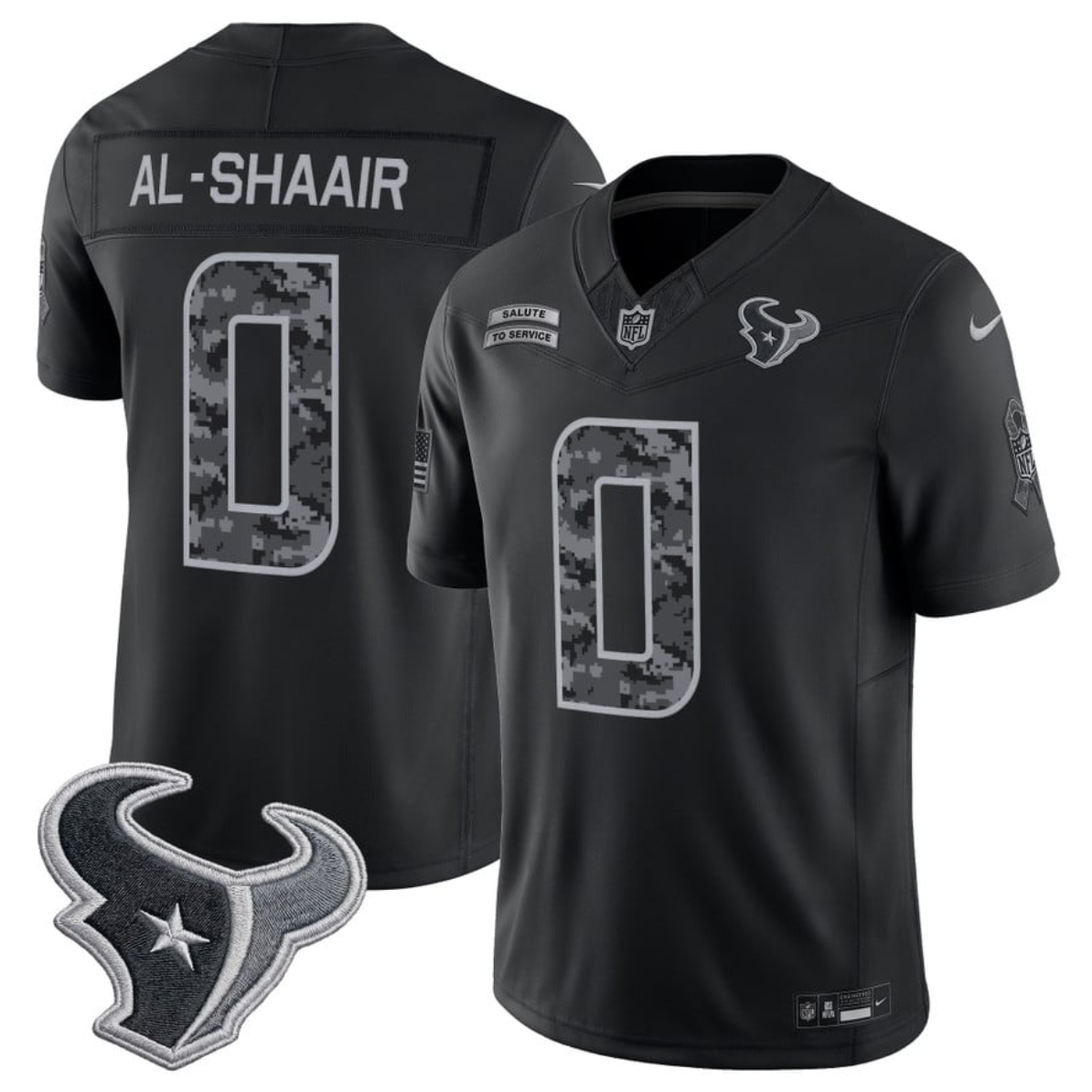 Men’s Houston Texans #0 Azeez Al-Shaair 2026 Salute to Service Black Limited Stitched Jersey