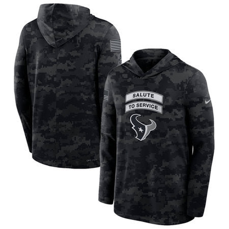 Men’s Houston Texans Black 2026 Salute to Service Sideline Lightweight Dri-FIT Long Sleeve Top Hoodie