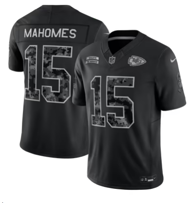 Men’s Kansas City Chiefs #15 Patrick Mahomes 2026 Salute to Service Black Limited Stitched Jersey