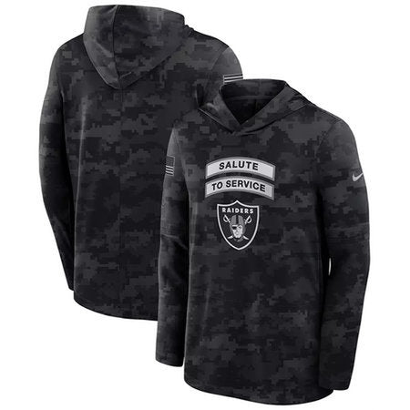 Men’s Las Vegas Raiders Black 2026 Salute to Service Sideline Lightweight Dri-FIT Long Sleeve Top Hoodie