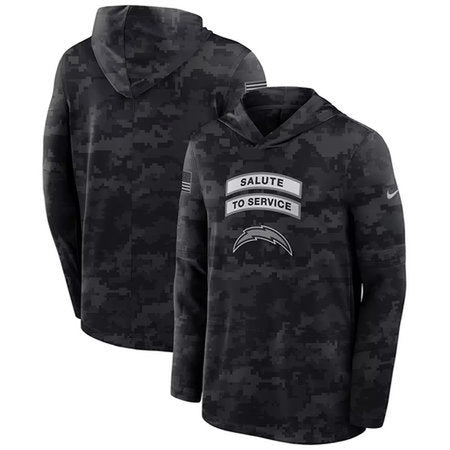 Men’s Los Angeles Chargers Black 2026 Salute to Service Sideline Lightweight Dri-FIT Long Sleeve Top Hoodie