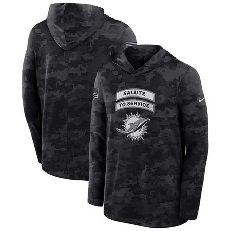 Men’s Miami Dolphins Black 2026 Salute to Service Sideline Lightweight Dri-FIT Long Sleeve Top Hoodie