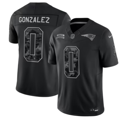 Men’s New England Patriots #0 Christian Gonzalez 2026 Salute to Service Black Limited Stitched Jersey