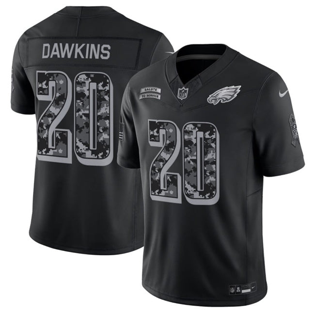 Men’s Philadelphia Eagles #20 Brian Dawkins 2026 Salute to Service Black Limited Stitched Jersey