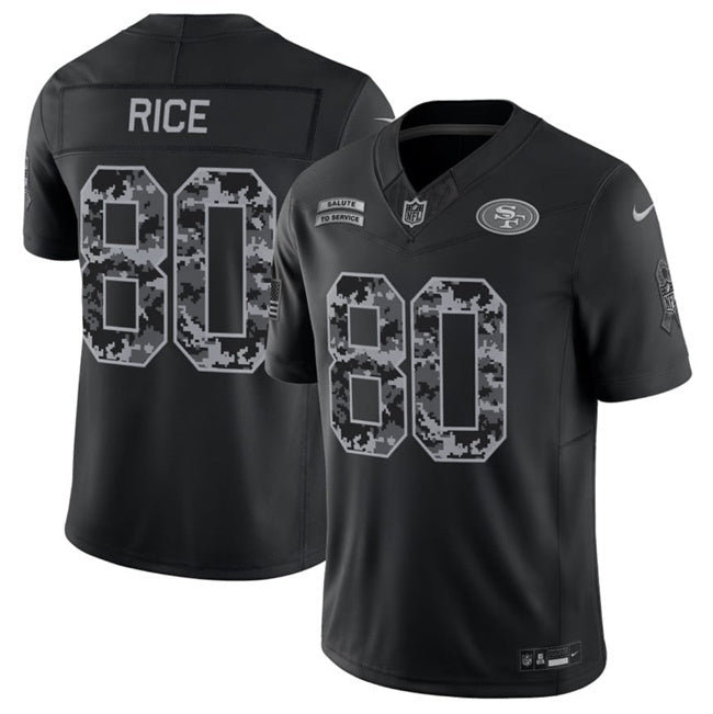 Men’s San Francisco 49ers #80 Jerry Rice 2026 Salute to Service Black Limited Stitched Jersey
