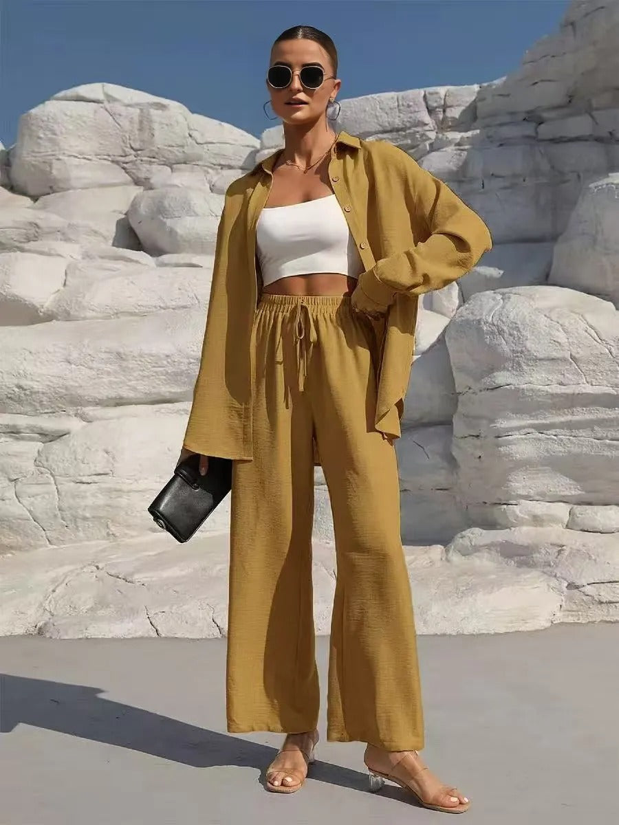 Plus Size Women’s Long Sleeve Cardigan Outfit, Solid Colo