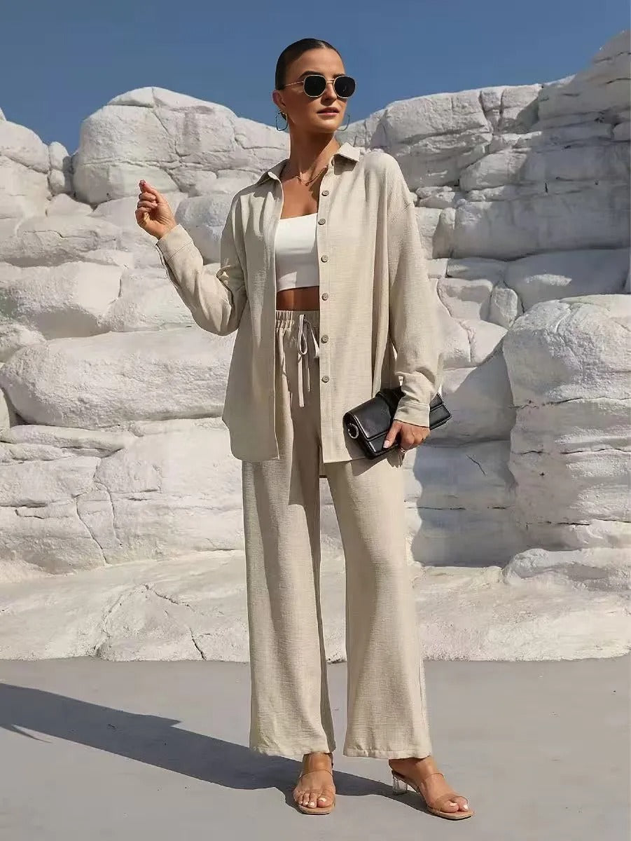 Plus Size Women’s Long Sleeve Cardigan Outfit, Solid Colo