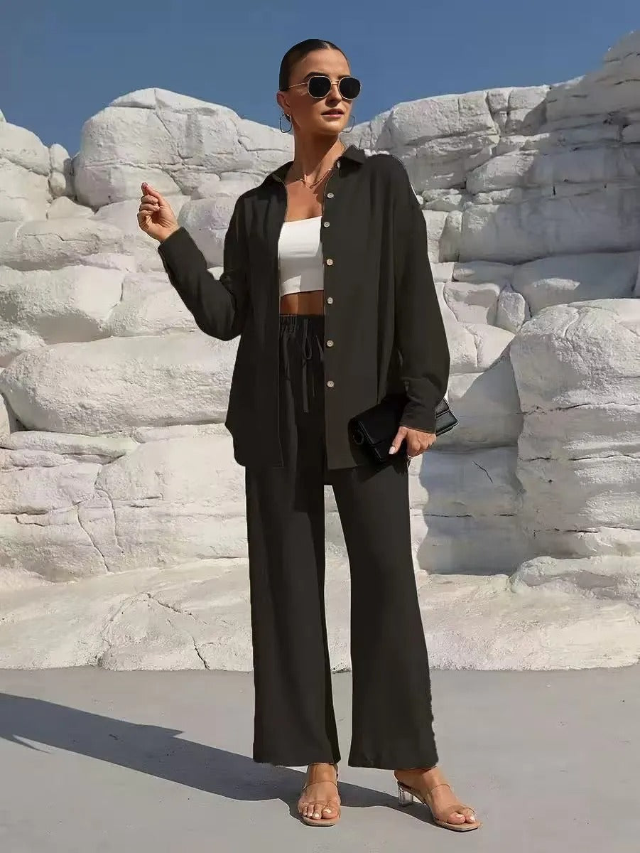 Plus Size Women’s Long Sleeve Cardigan Outfit, Solid Colo