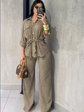 Women’s Loose Fit Shirt and Pants Set, Long Sleeve Outfit