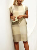 Loose Short Sleeves Printed Split-Joint Round-Neck Midi Dresses
