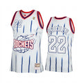 Men Houston Rockets #22 Clyde Drexler White Pinstripe Mitchell & Ness Hardwood Classics Jersey