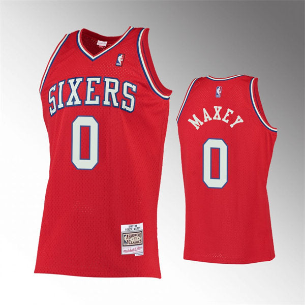 Men Philadelphia 76ers #0 Tyrese Maxey Mitchell & Ness Red Mesh 1996-97 Hardwood Classic Jersey