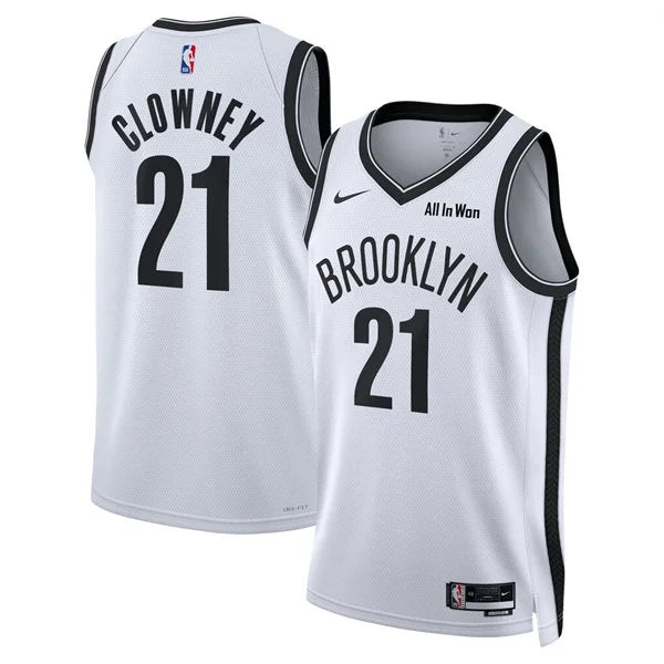 Mens Brooklyn Nets #21 Noah Clowney Nike White Association Edition Swingman Jersey