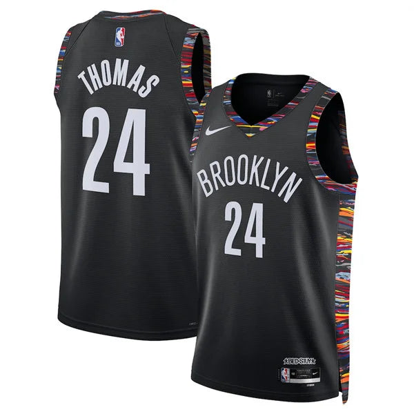 Mens Brooklyn Nets #24 Cam Thomas 2025-26 Black City Edition Swingman Jersey