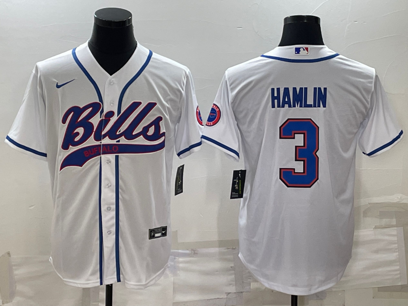 Men’s Buffalo Bills Damar Hamlin #3 White Jersey Joint Edition